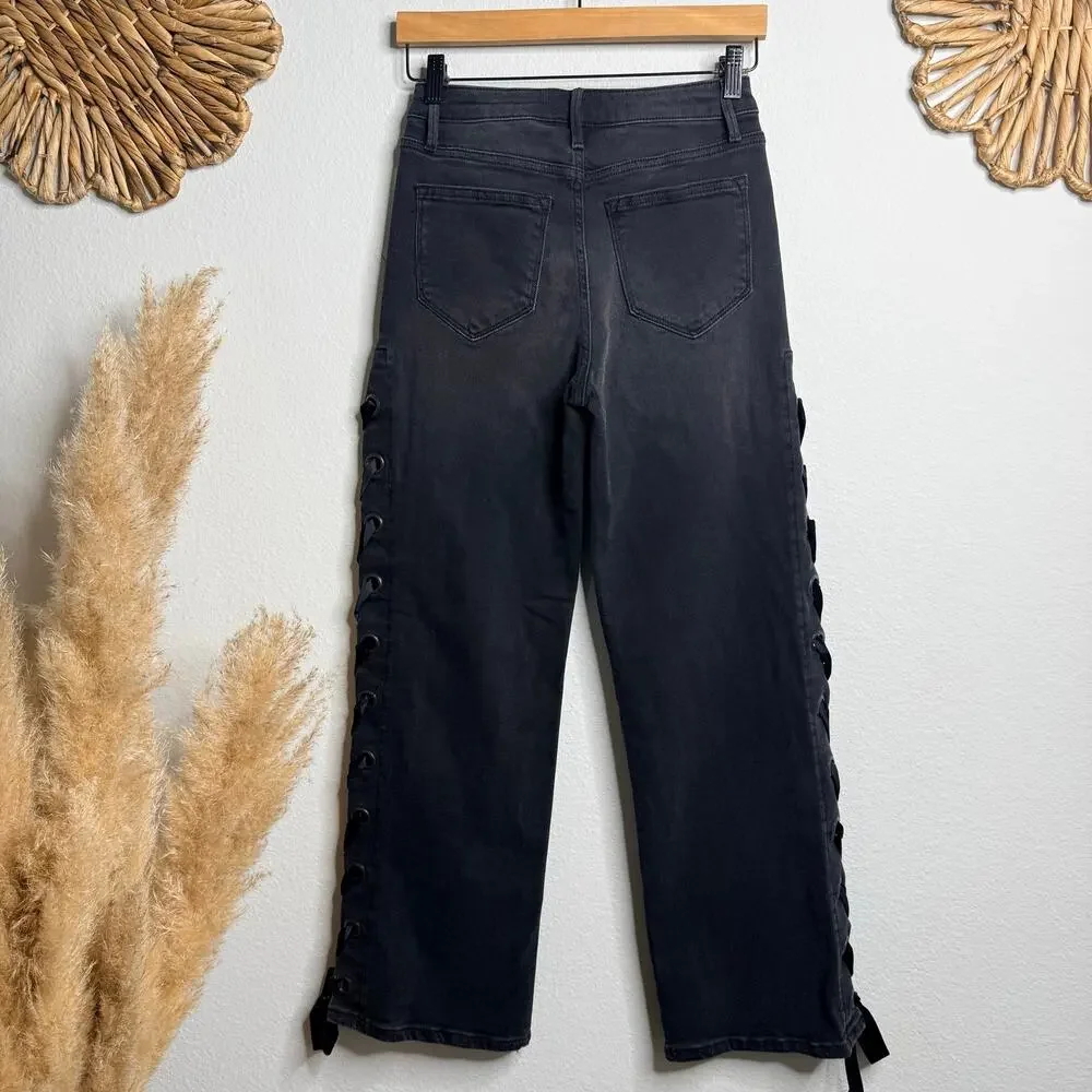 Driftwood jeans straight ankle pants laced-up lacey boho 24